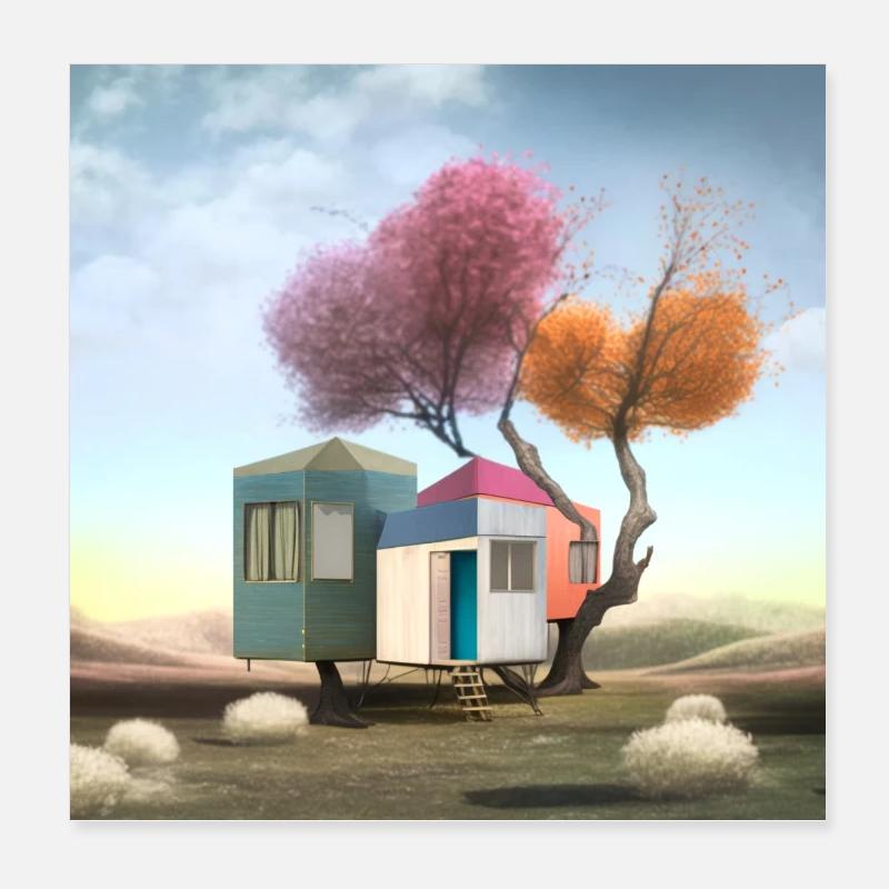 small haunted treehouse solitude surreal Poster 8" x 8" (20x20 cm)