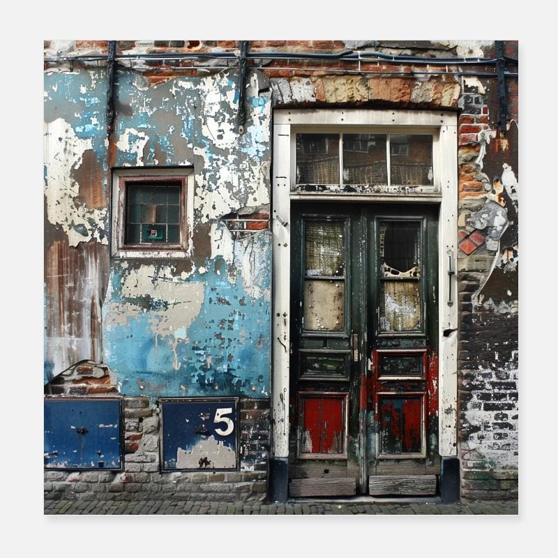 Lost Place Front Door No. 5 Leave Dilapidated Urban Poster 8" x 8" (20x20 cm)