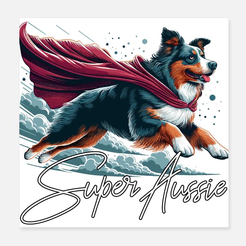 Super Dog Australian Shepherd Sheppie Gift Poster 8" x 8" (20x20 cm)