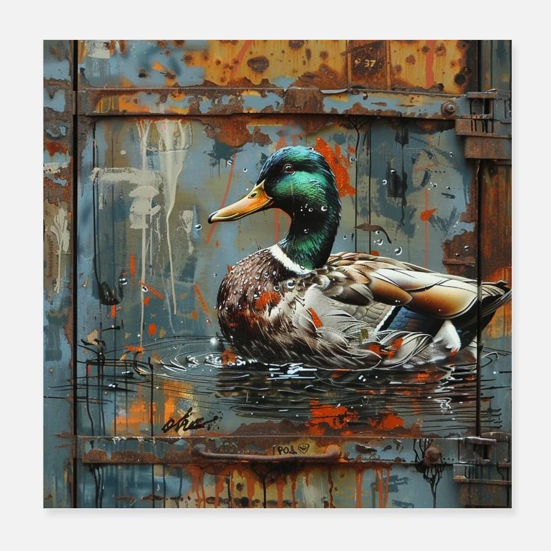 Graffiti Duck Rust Porte de conteneur en métal Poster 20 x 20 cm