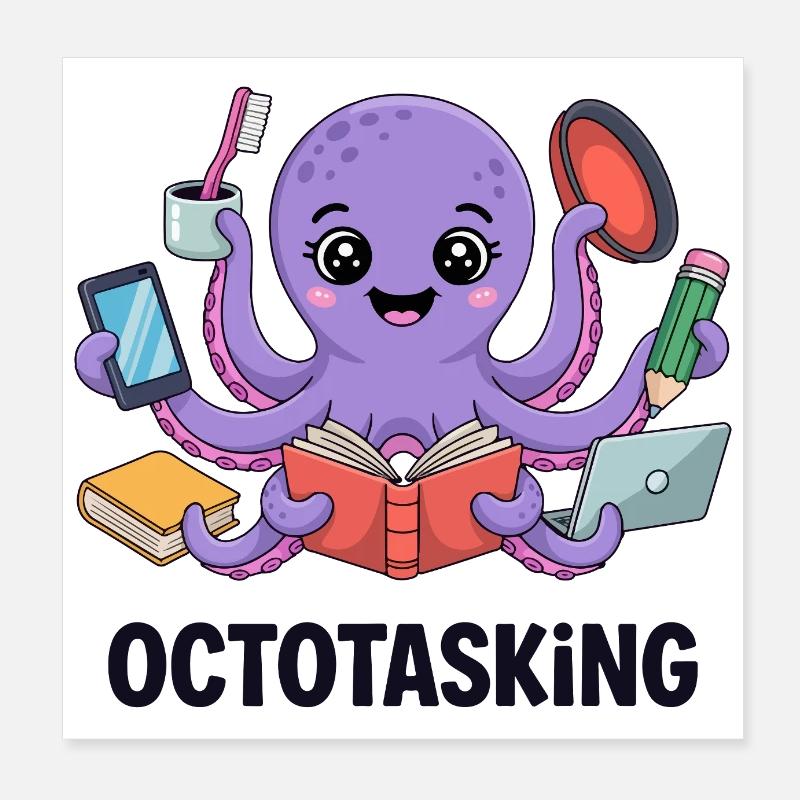 Octotasking Krake im Multitasking Modus Poster 20x20 cm