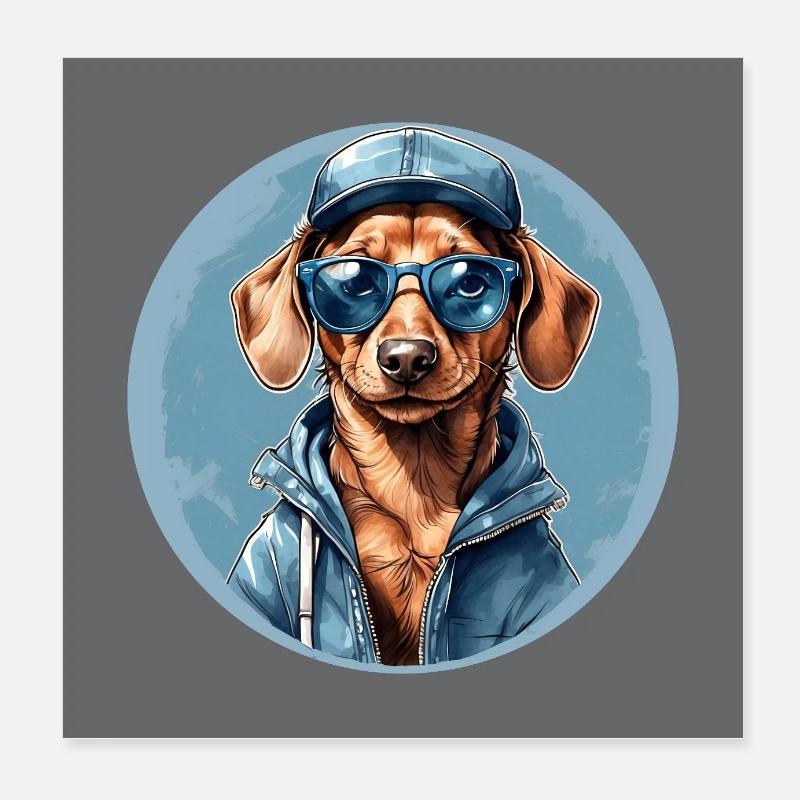 Teckel Teckel avec lunettes de soleil et sweat à capuche Poster 20 x 20 cm