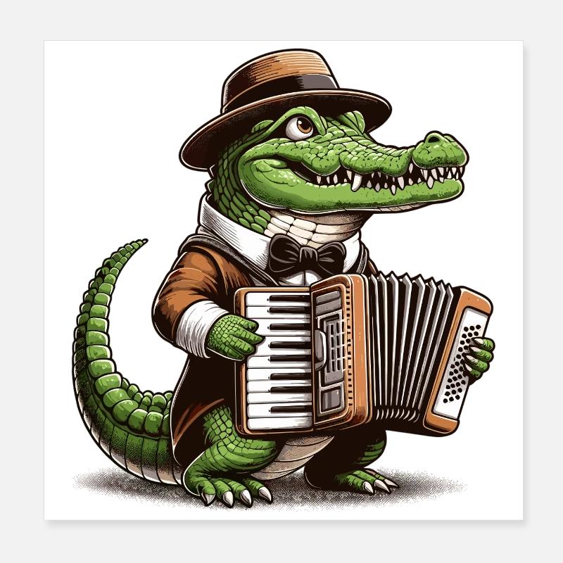 Crocodile Accordion Harmonica Music Gift Poster 8" x 8" (20x20 cm)
