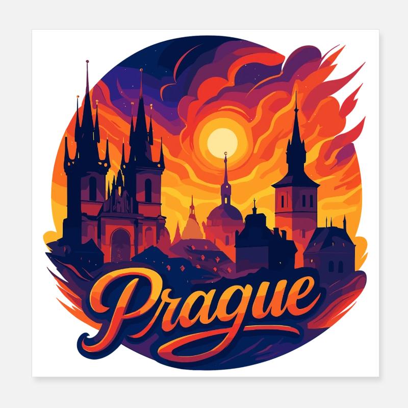 Prague Capitale République tchèque Silhouette Cadeau Poster 20 x 20 cm