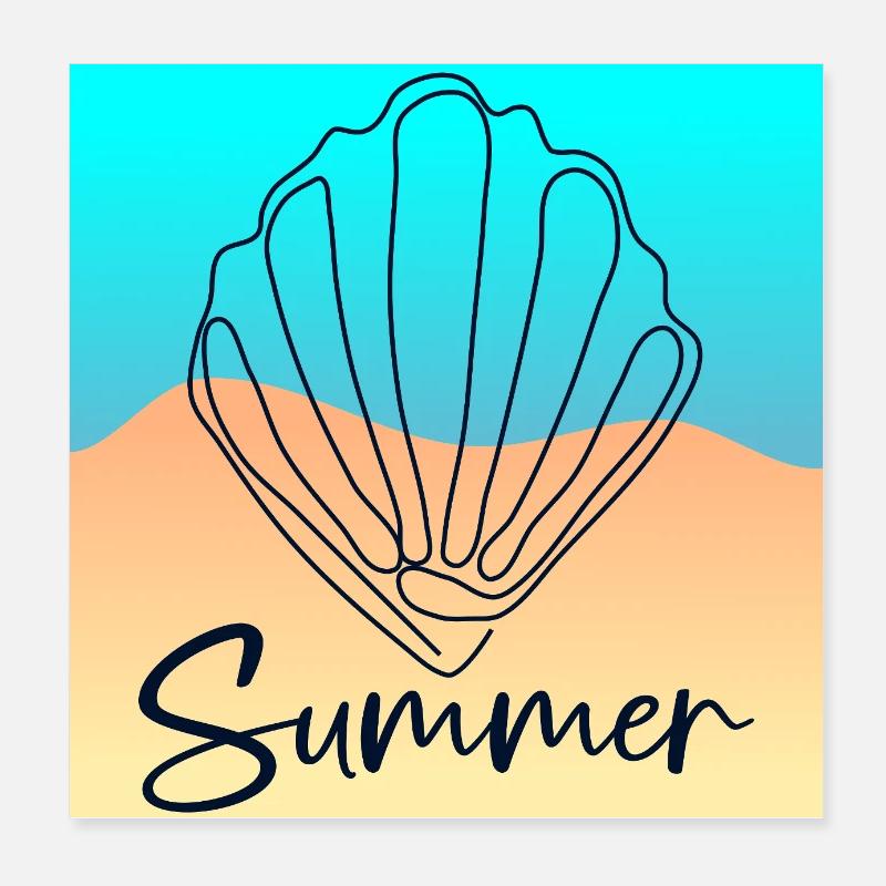 Line Art Seashell - Summer Beach Poster 8" x 8" (20x20 cm)
