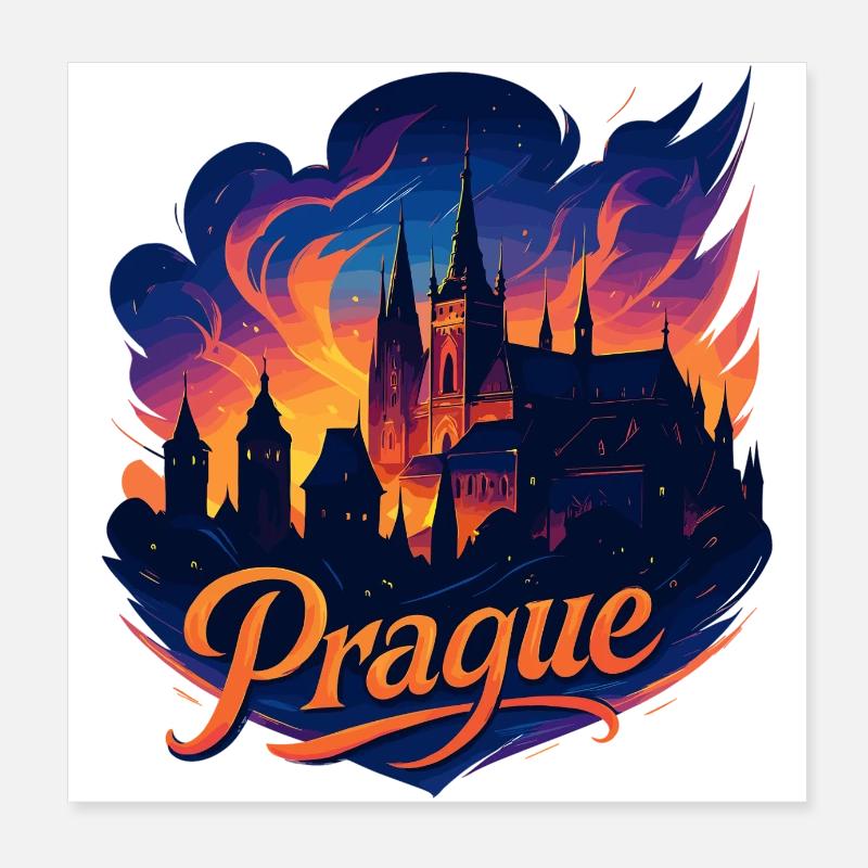 Prague Capitale République tchèque Silhouette Cadeau Poster 20 x 20 cm