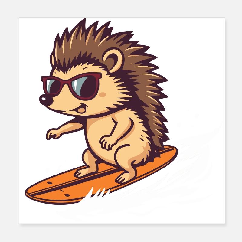 Surfender Igel mit Sonnenbrille Poster 20x20 cm
