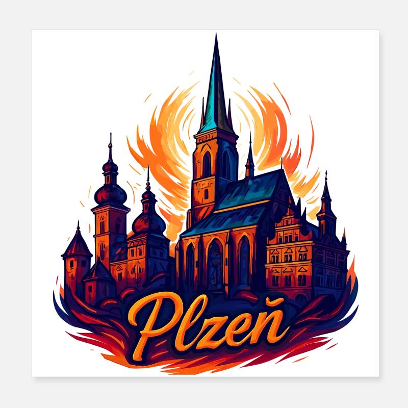 Pilsen Plzeň City Czech Republic Silhouette Gift Poster 8" x 8" (20x20 cm)