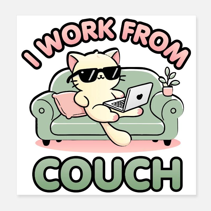 Ich arbeite von der Couch aus – Lazy Cat Remote Worker Design Poster 20x20 cm