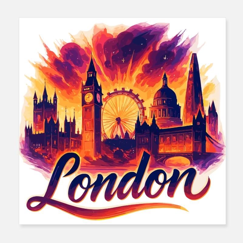 Londres Capital Angleterre Silhouette Cadeau Poster 20 x 20 cm