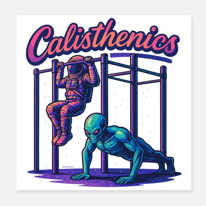 Calisthenics Astronaut Alien Pull-ups Gift Poster 8" x 8" (20x20 cm)