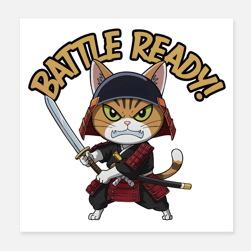 Samurai Cat Poster 8" x 8" (20x20 cm)