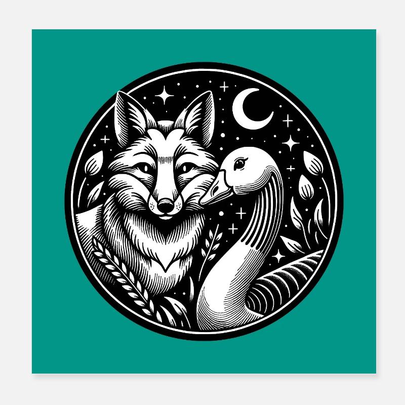 Fuchs und Gans in Freundschaft Poster 20x20 cm