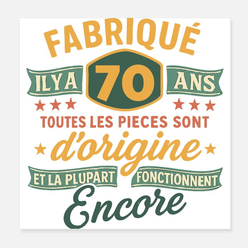 Fabriqu il y a 70 ans 70 ans Anniversaire bla Poster 20 x 20 cm