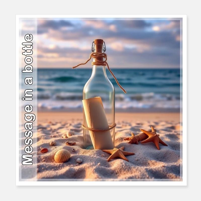 Sea message in a bottle Poster 8" x 8" (20x20 cm)
