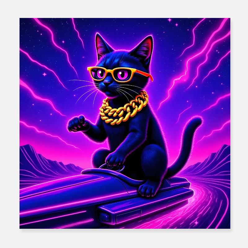 Chat de l’espace - Cool - Cyber ronronnement Poster 20 x 20 cm