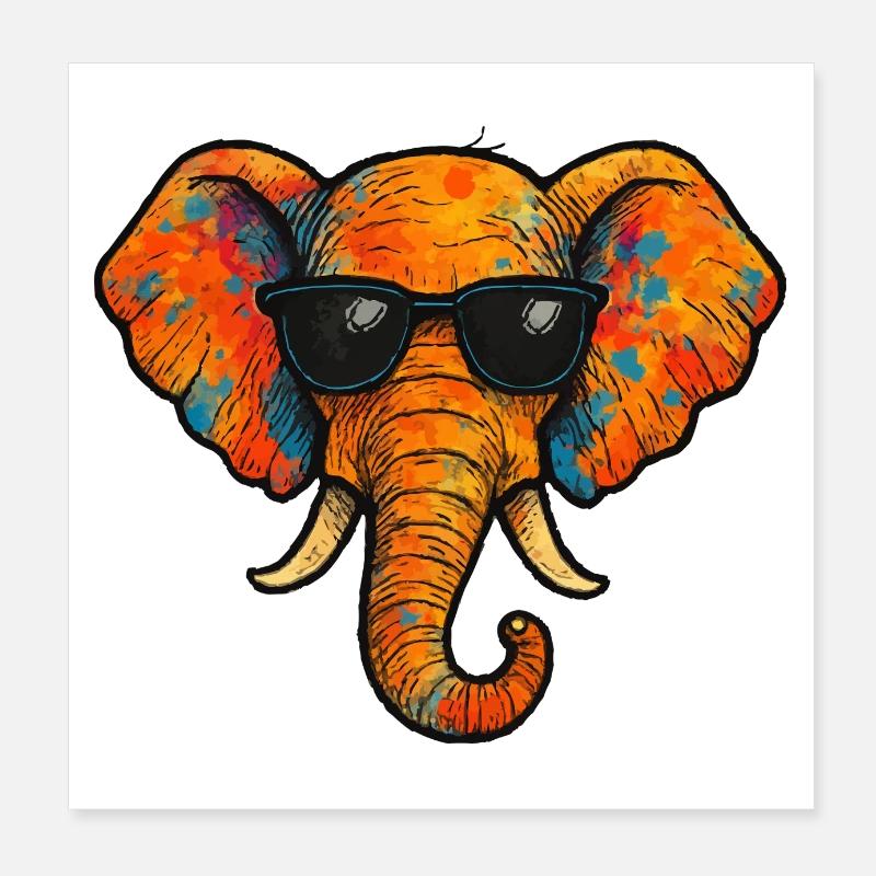 Elephant Color Comic Poster 8" x 8" (20x20 cm)