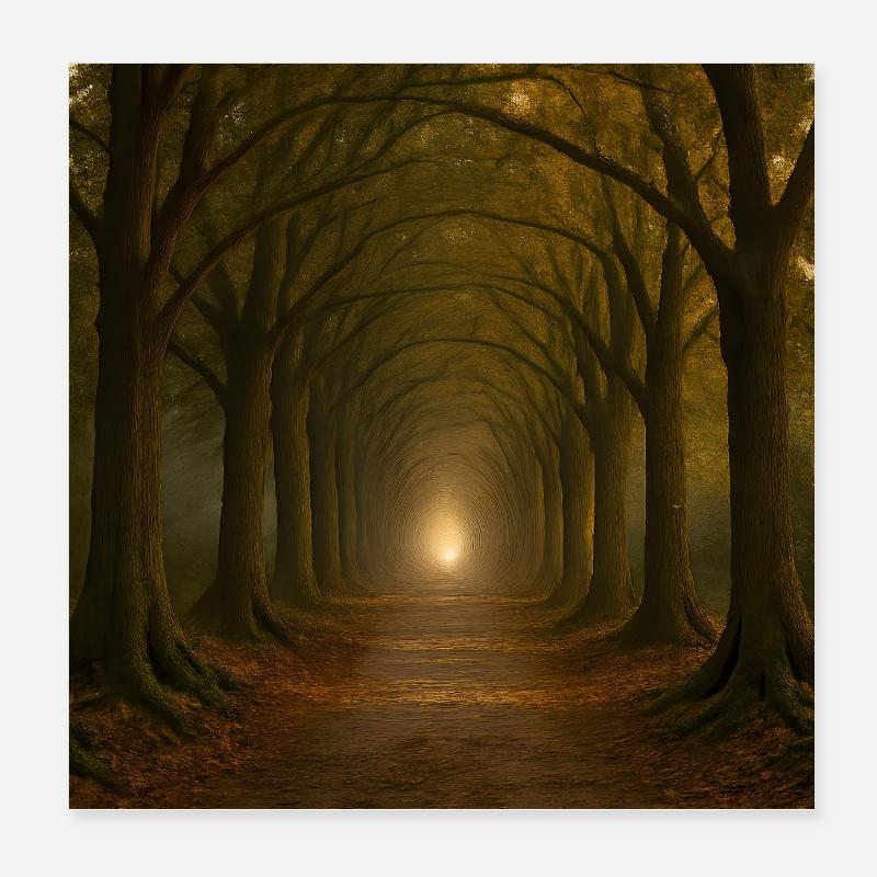Mystical tree path in the autumn light Poster 8" x 8" (20x20 cm)