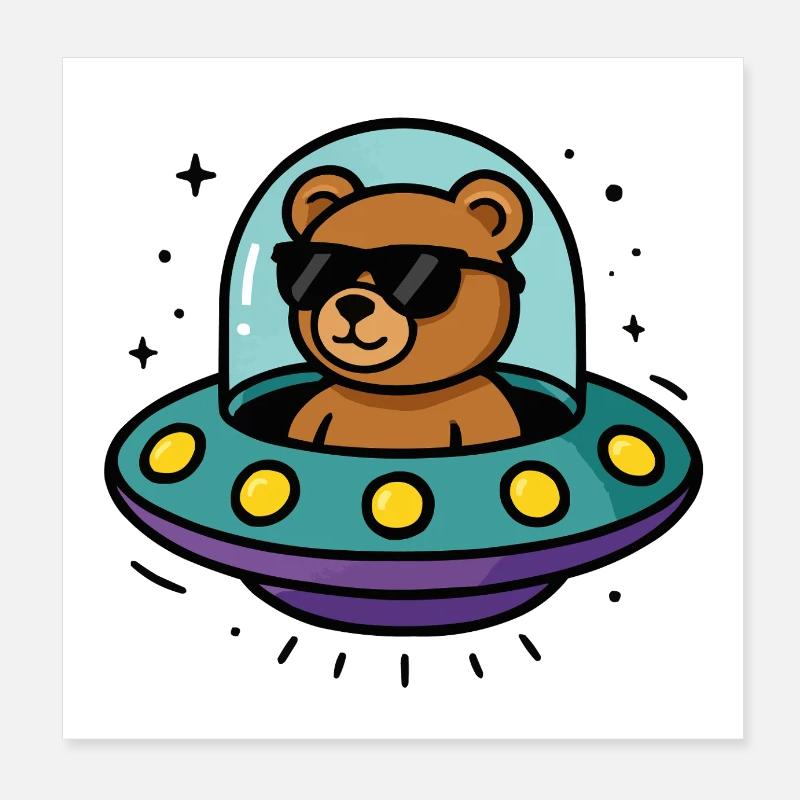 Teddy Bear UFO Poster 8" x 8" (20x20 cm)