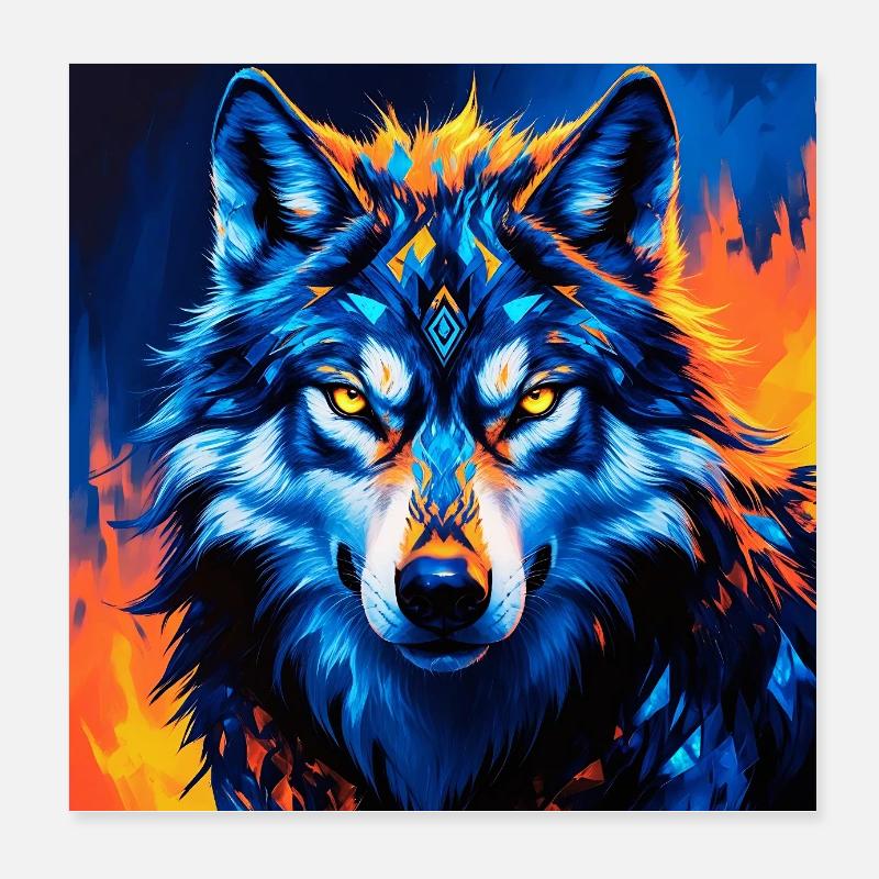 Lebendige geometrische Wolf Illustration Poster 20x20 cm