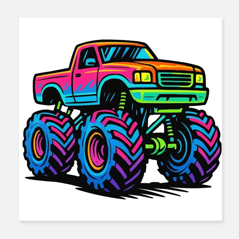 monster truck neon Poster 20x20 cm