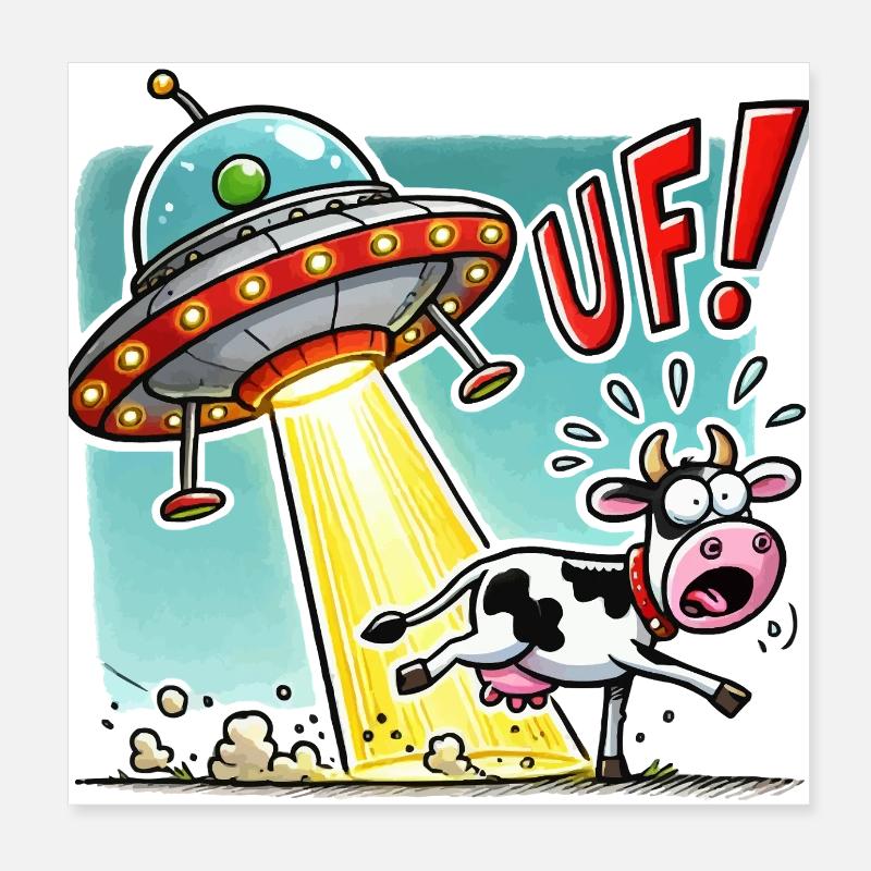UFO cow Poster 8" x 8" (20x20 cm)
