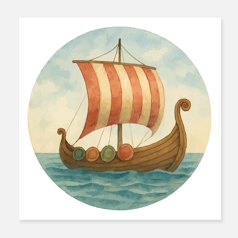 Viking Ship Poster 8" x 8" (20x20 cm)
