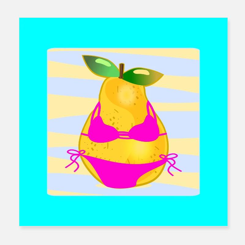 Funny Pear Shaped Body Bikini Summer Poster 8" x 8" (20x20 cm)