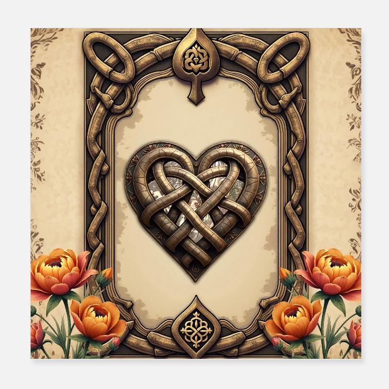Celtic Heart Linked with Flowers Poster 8" x 8" (20x20 cm)