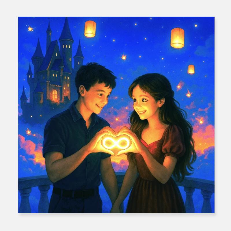 Romantic Couple Holding Glowing Infinity Heart Poster 8" x 8" (20x20 cm)