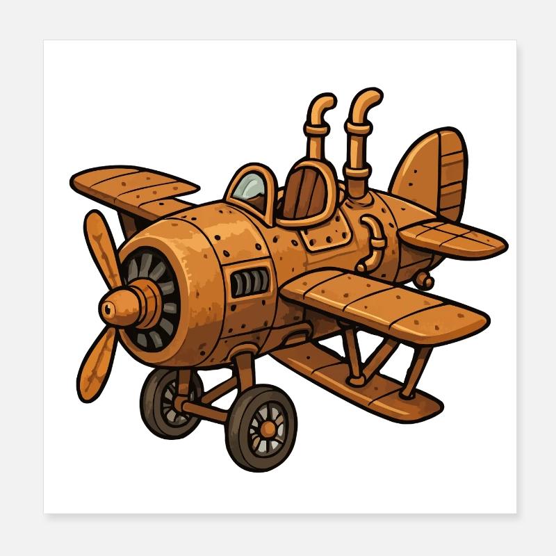 Airplane Steampunk Poster 8" x 8" (20x20 cm)