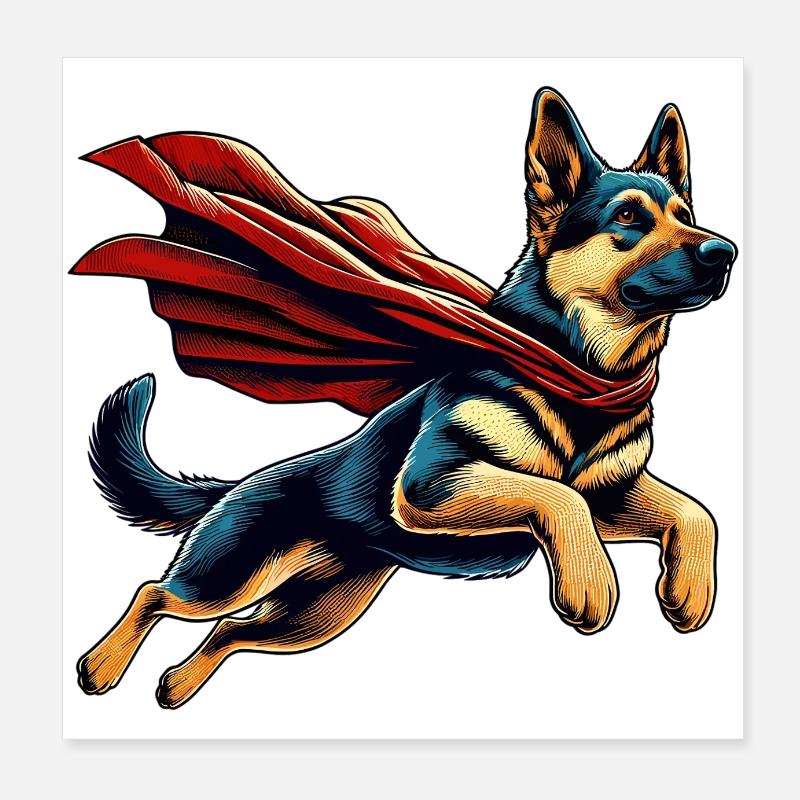Super Dog German Shepherd Cape Gift Poster 8" x 8" (20x20 cm)