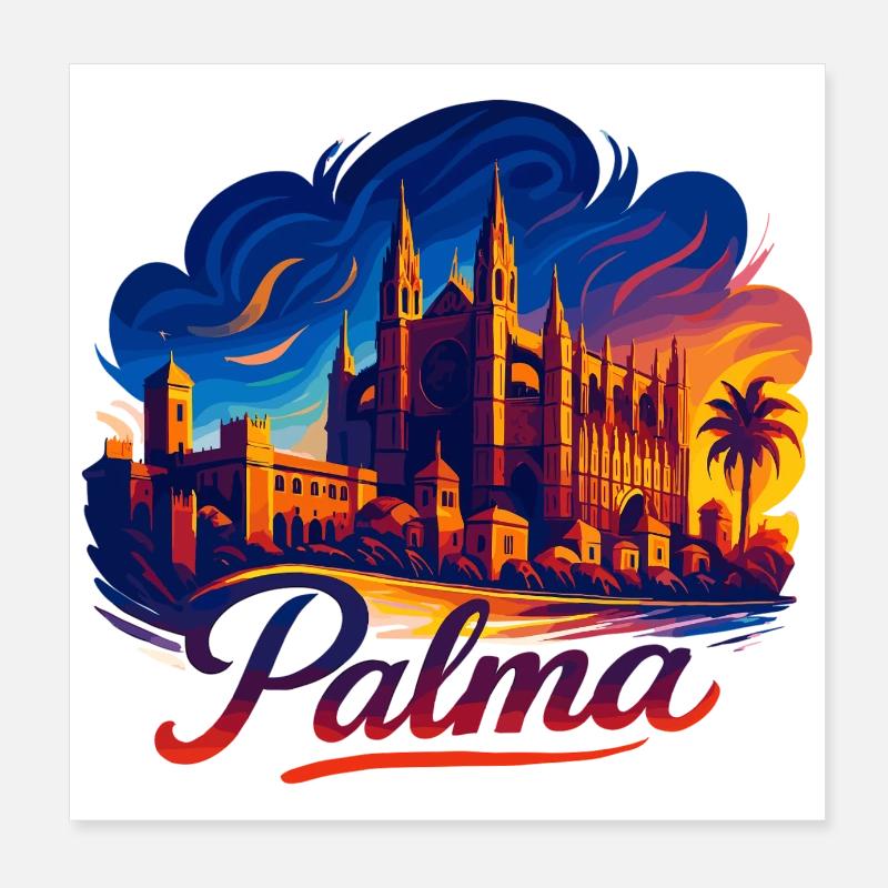 Palma Capital Mallorca Silhouette Gift Poster 8" x 8" (20x20 cm)