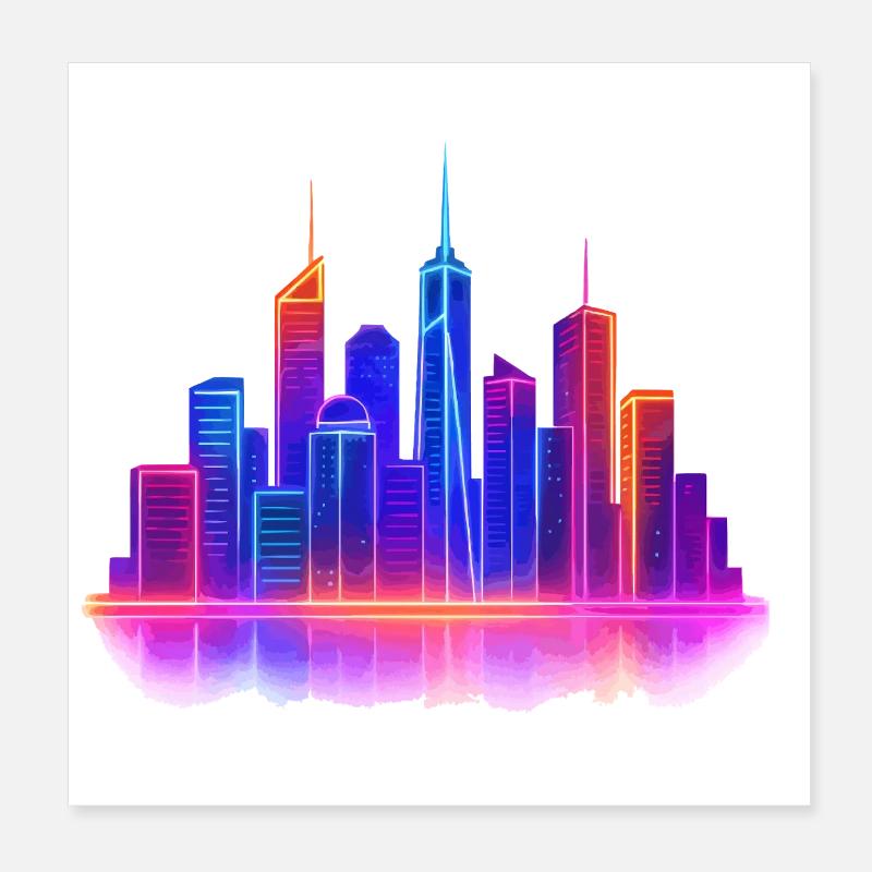 Skyline City Neon Poster 8" x 8" (20x20 cm)