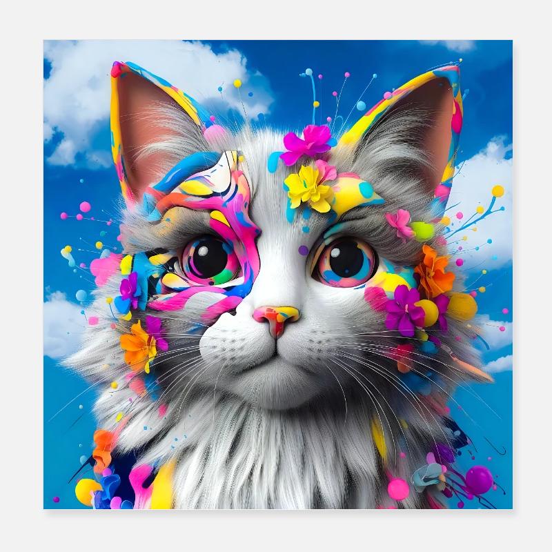 Farbenfrohe Katze Poster 20x20 cm