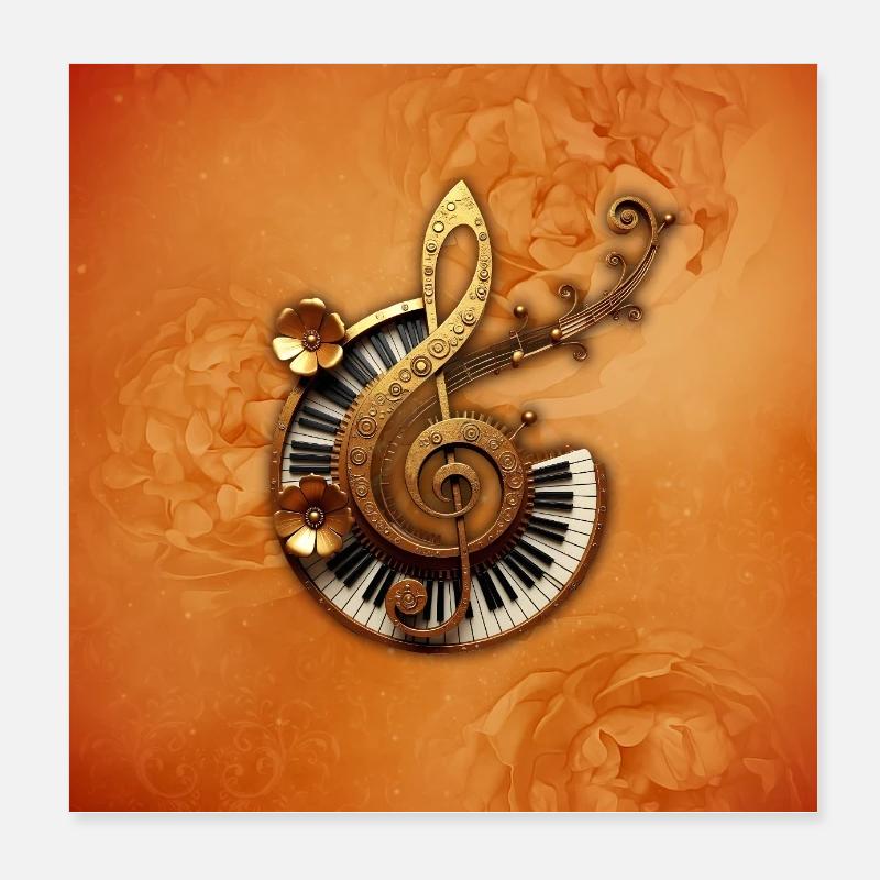 Style musical abstrait avec des fleurs Poster 20 x 20 cm