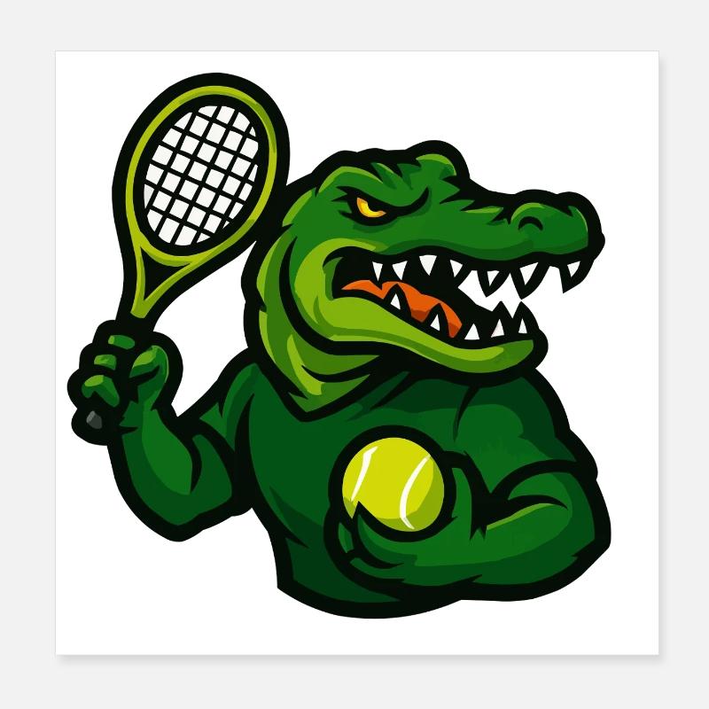 Crocodile Tennis Bande dessinée Poster 20 x 20 cm