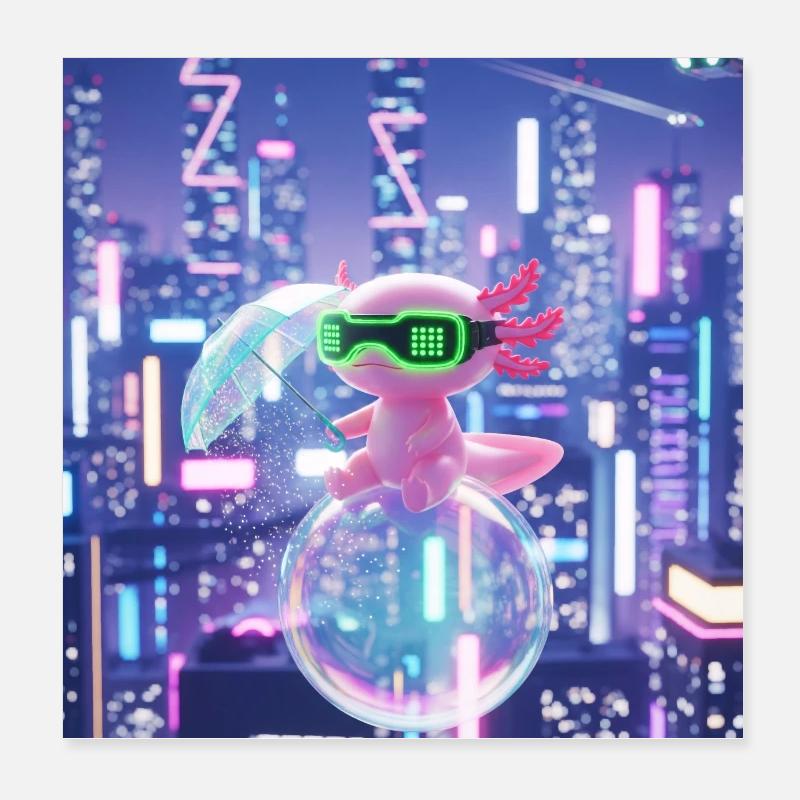 Futuristic Neon Dragon with VR Gear Poster 8" x 8" (20x20 cm)
