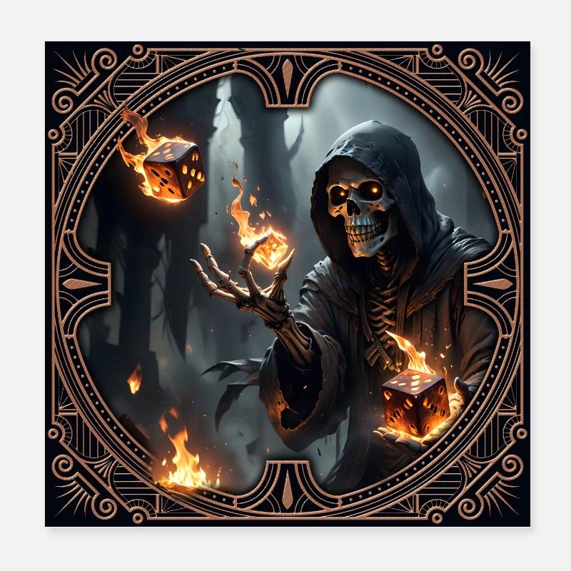 Skeleton Rune Mage in Shadows Poster 8" x 8" (20x20 cm)