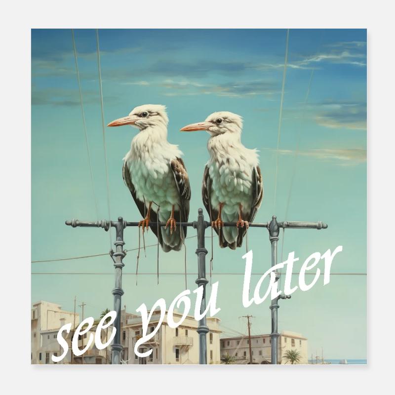 À plus tard Lettrage 2 Oiseaux Pôle Humour Poster 20 x 20 cm
