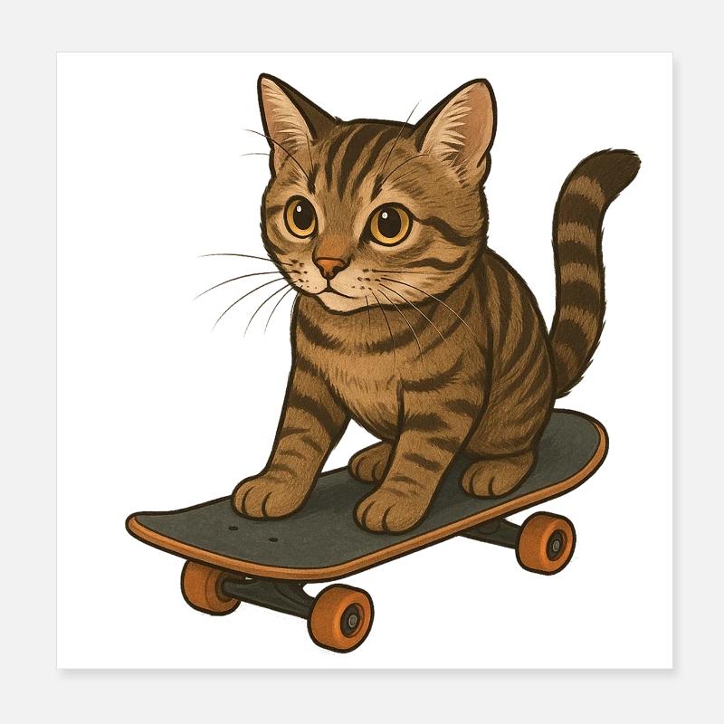 Chat sur skateboard Poster 20 x 20 cm