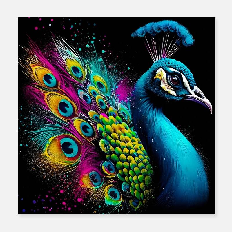 peacock Poster 8" x 8" (20x20 cm)