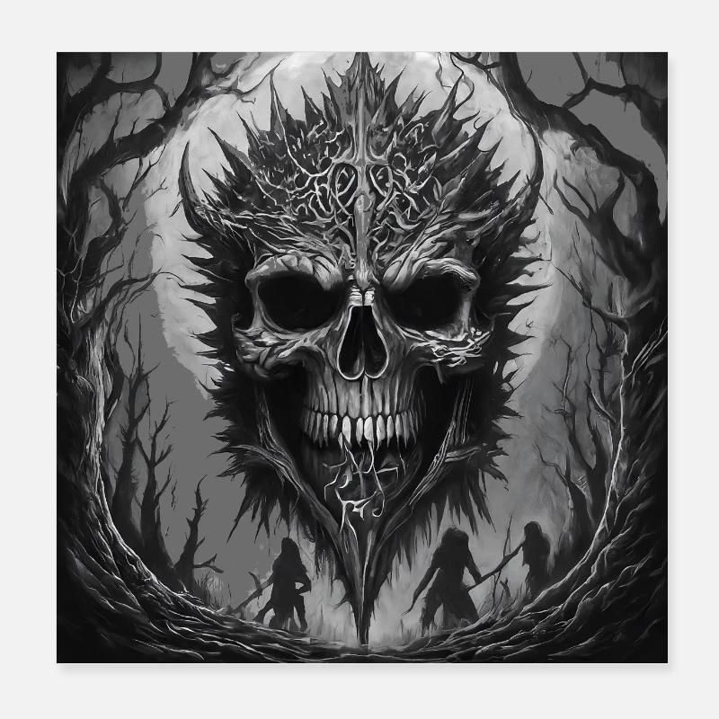 Dunkler Wald Schädel Schattenkunst Poster 20x20 cm