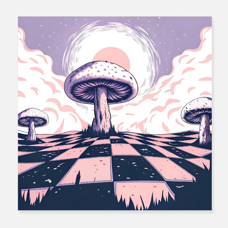 Dreamscape Pilz-Wunderland - Poster 20x20 cm - Weiß