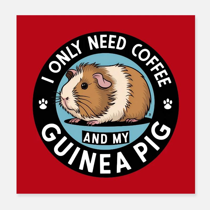 Cochon d'Inde câlin avec citation sur le café Poster 20 x 20 cm