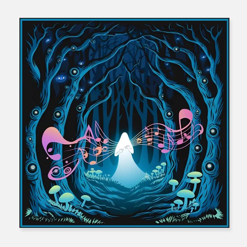 Mystical Forest with Harmonious Music Flow Poster 8" x 8" (20x20 cm)