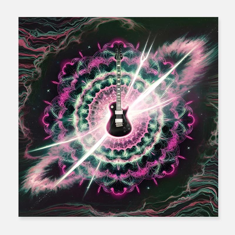 Neon Cosmic Guitar Explosion Poster 8" x 8" (20x20 cm)