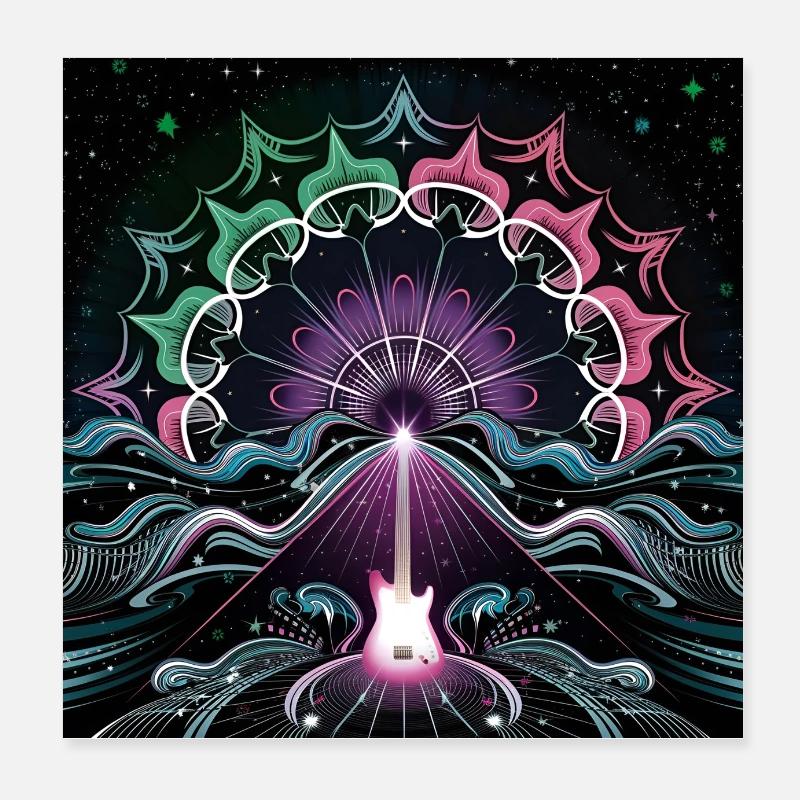 Neon Psychedelic Guitar Masterpiece Poster 8" x 8" (20x20 cm)