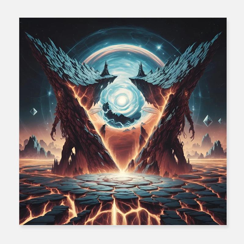 Epic Cosmic Rift with Dragon Mountains Poster 8" x 8" (20x20 cm)