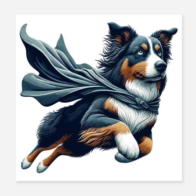 Super Dog Australian Shepherd Sheppie Gift Poster 8" x 8" (20x20 cm)